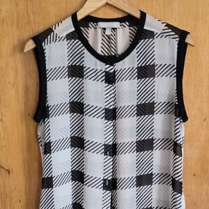 Banana Republic Black and White Sleeveless Blouse with Mandarin Collar